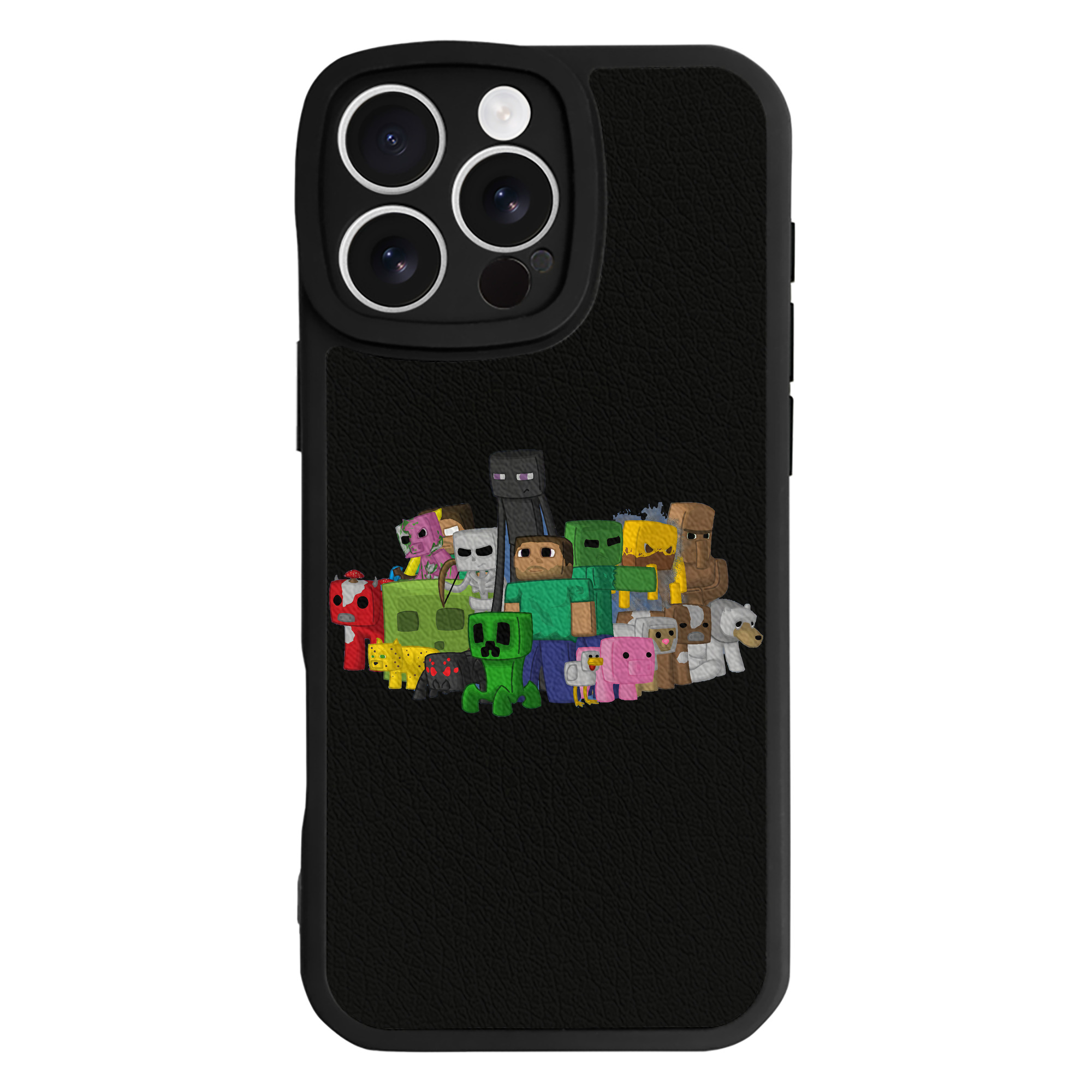 （画像用） マインクラフト ブロックの世界 Minecraft MC Block world 【iPhone 16シリーズ対応】シリコンスマホケース（レザー調） 材質：シリコン